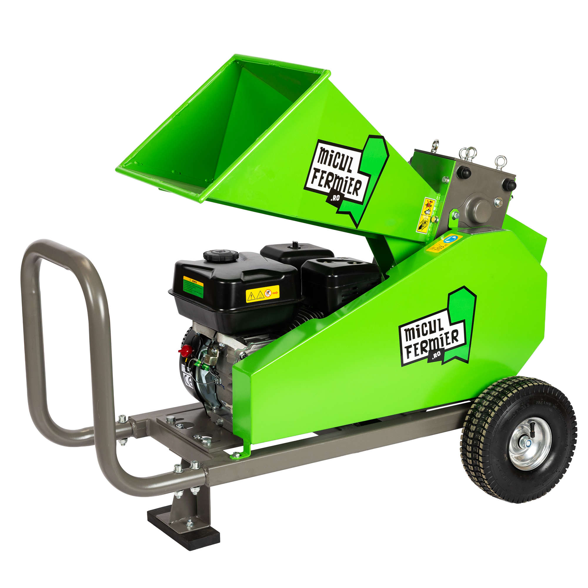 Tocator de crengi Micul Fermier MF-MO1008-S001-G01, motor benzina 7 CP, 80 mm diametru maxim de taiere, pentru brichete