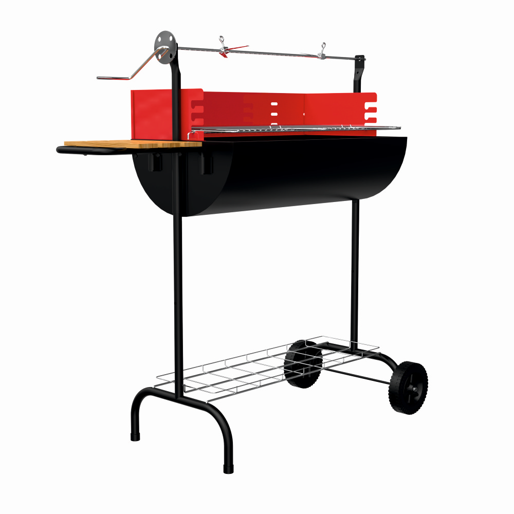 Gratar pe carbuni KLUGMEISTER KY1817ZL, material otel, cu rotisor si roti deplasare, suprafata gatire 65x39 cm