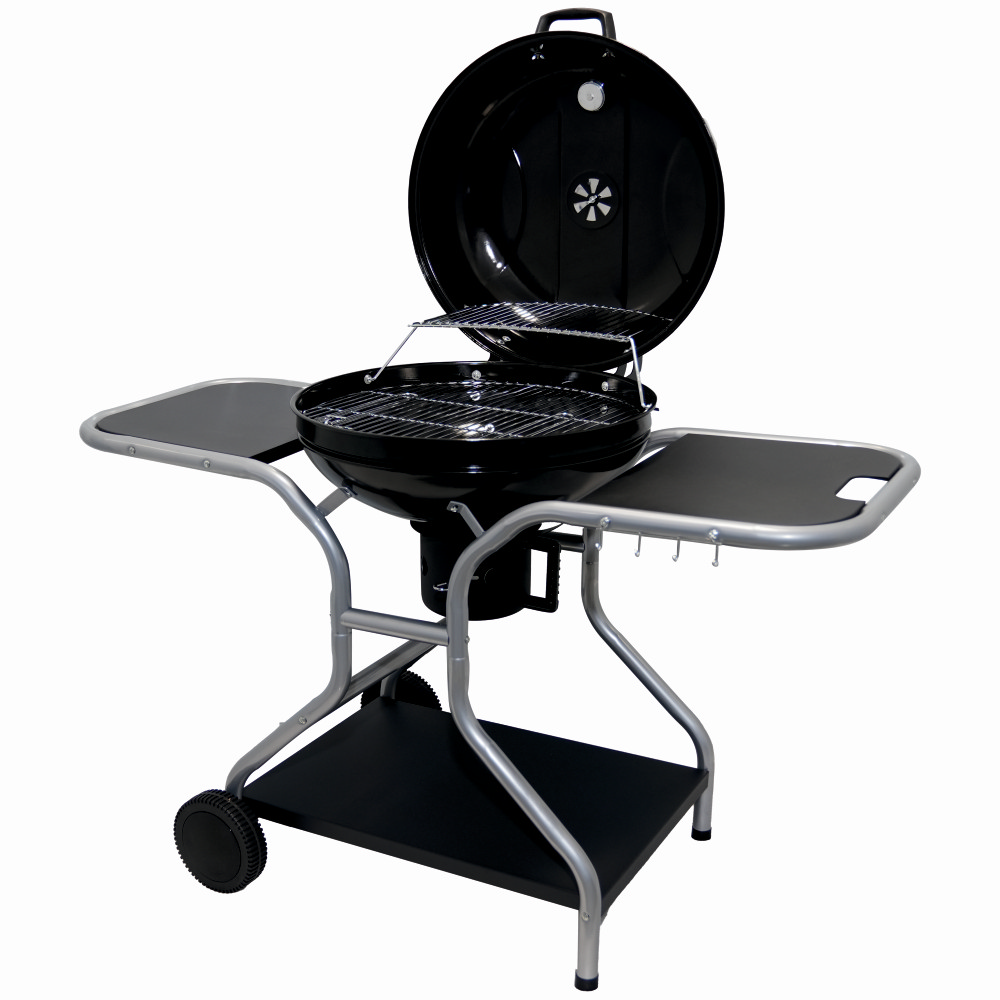 Gratar pe carbuni KLUGMEISTER KY22020T, material otel, cu capac si roti de deplasare, inaltime gatire 78 cm, dimensiuni 133x67x98 cm