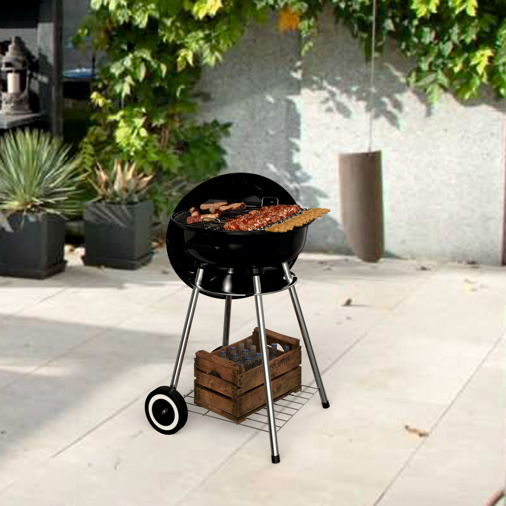 Gratar pe carbuni KLUGMEISTER KY22018A, material otel, cu capac si roti de deplasare, diametru gatire 54 cm, inaltime gatire 78 cm