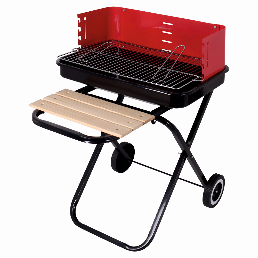 Gratar pe carbuni KLUGMEISTER KY28020F, material otel, cu roti deplasare, gratar detasabil, raft frontal, suprafata gatire 53x35 cm