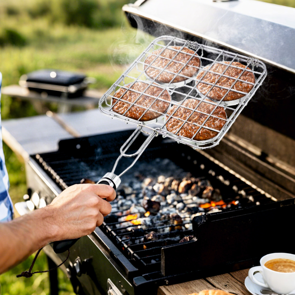 Suport carne hamburger pentru gratar KLUGMEISTER KY5223H, otel inoxidabil, maner termoizolant