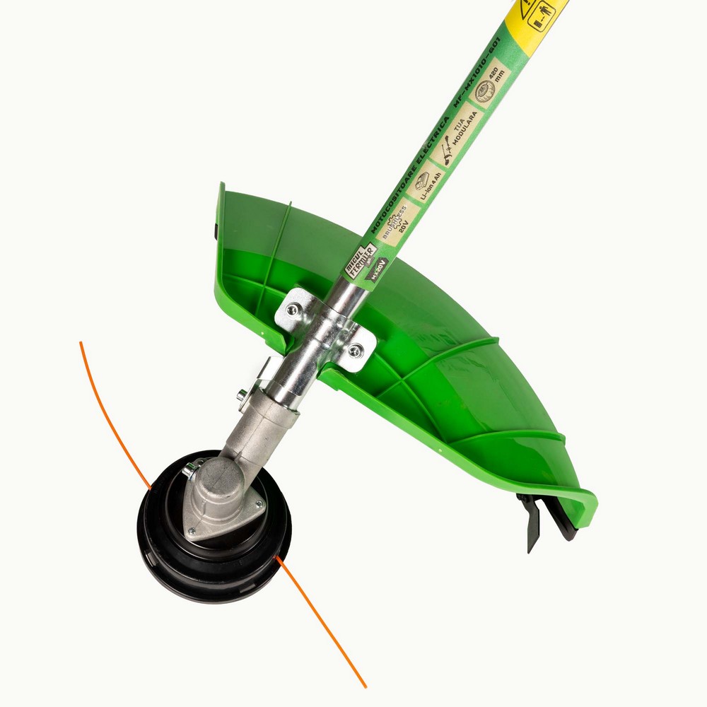 Motocoasa / Trimmer electric Micul Fermier MF-MX1010-G01, 20 V, 2 acumulatori 4 Ah, maner simplu, motor fara perii, tija modulara 1335 mm, motor fara perii
