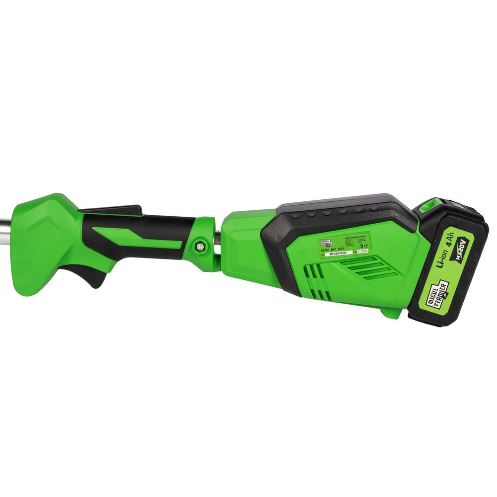 Motocoasa / Trimmer electric Micul Fermier MF-MX1010-G01, 20 V, 2 acumulatori 4 Ah, maner simplu, motor fara perii, tija modulara 1335 mm, motor fara perii