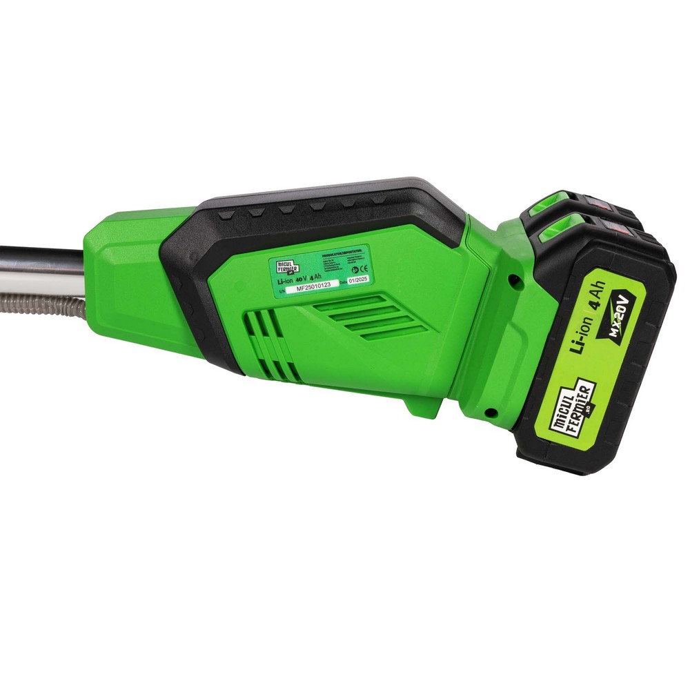 Motocoasa / Trimmer electric Micul Fermier MF-MX1013-G01, 2 x 20 V, 2 acumulatori 4 Ah, maner dublu, tija modulara 1335 mm, motor fara perii
