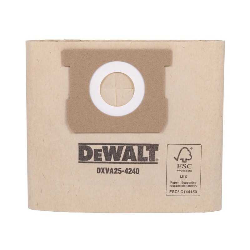Set 3 saci de hartie Dewalt DXVA25-4240, pentru DXV15T, durabilitate sporita, hartie rezistenta la rupere