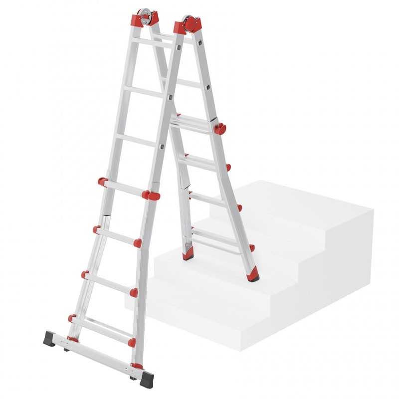 Scara aluminiu Hailo M80 7516007, multifunctionala, 4 X 4 trepte, reglabila, manere de blocare pentru ajustarea inaltimii