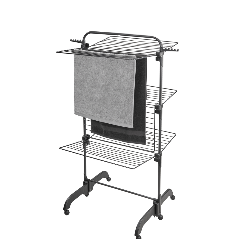 Uscator rufe Leifheit Comfort Tower 420 Black 81691, inaltime 1.45 m, 76.5 x 70 cm, pliabil, cu roti multidirectionale