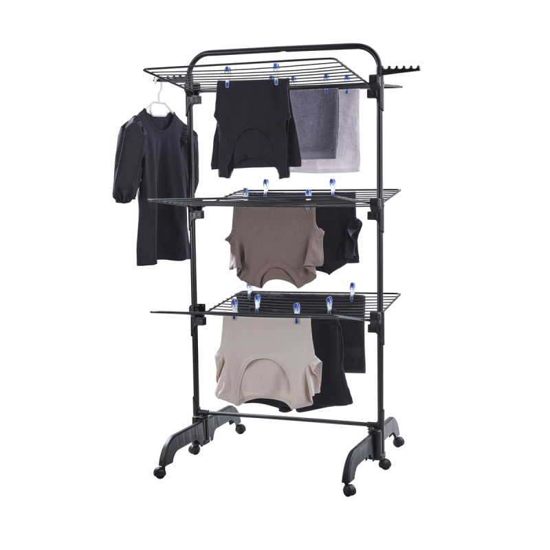 Uscator rufe Leifheit Comfort Tower 420 Black 81691, inaltime 1.45 m, 76.5 x 70 cm, pliabil, cu roti multidirectionale