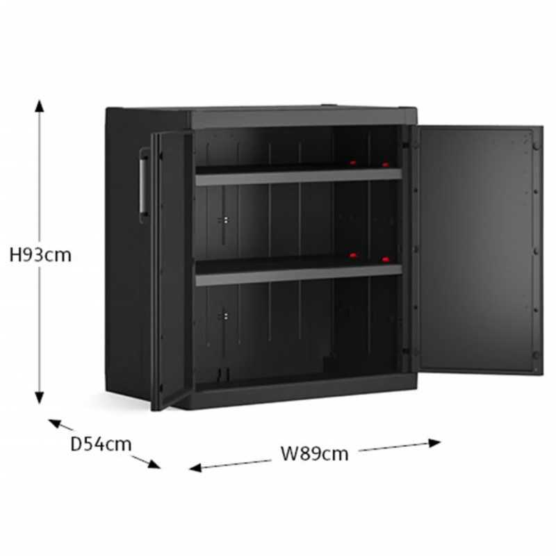 Dulap Keter Detroit XL 9695100, polipropilena, 2 rafturi, 89 x 54 x 93 cm, inchidere cu lacat, 2 usi cu manere, pentru garaj sau boxa