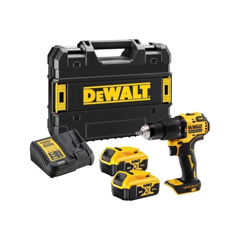 Masina de gaurit si insurubat DeWALT DCD709P2T, cu percutie, cu acumulator, 18 V, 2 X 5 AH, 65 Nm, 1650 rpm, motor electric fara perii