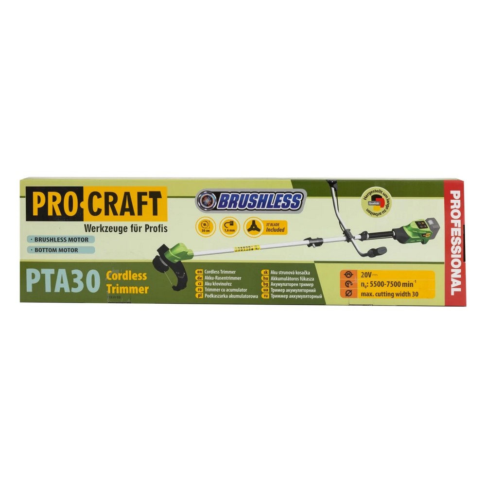 Trimmer pentru tuns iarba pe acumulator PROCRAFT 16075, 5500 / 7500 rpm, nucontine acumulator si incarcator