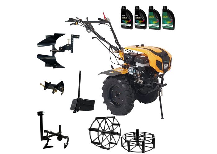 Pachet motocultor ProGARDEN PAC1844B, 18 CP, plug bilonat plus plug reversibil, prasitoare, adaptor, 2 roti metalice 540 x 170, 4 L ulei