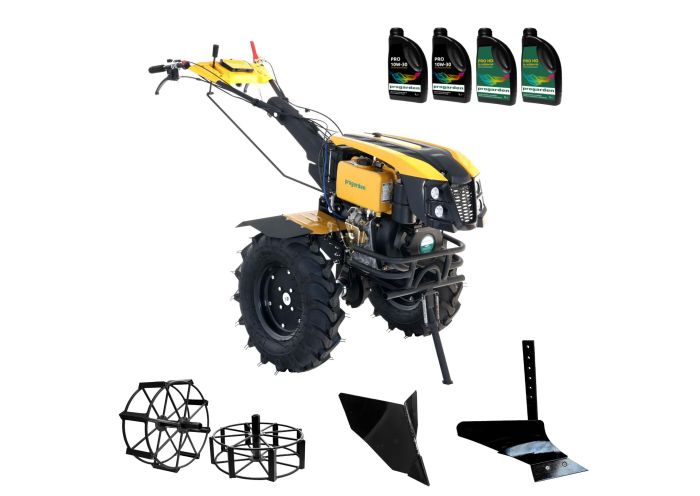 Pachet motocultor ProGARDEN PAC1273A, 12 CP, plug simplu plus plug bilonat / rarita, 2 roti metalice 540 x 170, 4 L ulei