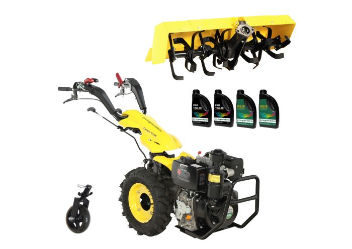 Pachet motocultor ProGARDEN PACU12A, 12 CP, freza tractata 90 cm, roata sustinere, 4 L ulei