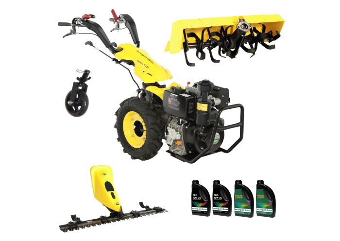 Pachet motocultor ProGARDEN PACU12B, 12 CP, bara cosire 120 cm, roata sustinere, freza tractata 90 cm, 4 L ulei