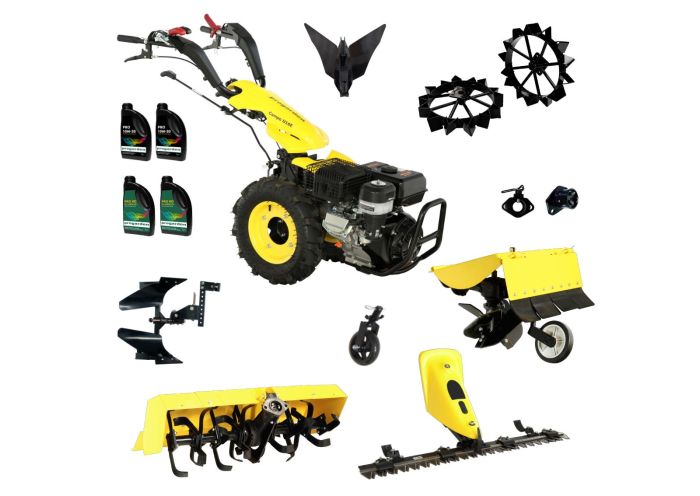 Pachet motocultor ProGARDEN PACU16C, 14 CP, bara cosire, 3 pluguri, freza tractata, 2 roti metalice, 2 cuple, 4 L ulei