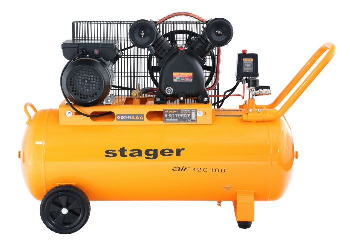 Compresor aer Stager 4530100009, 100 L, 10 bar, 324 L / min, monofazat, angrenare curea
