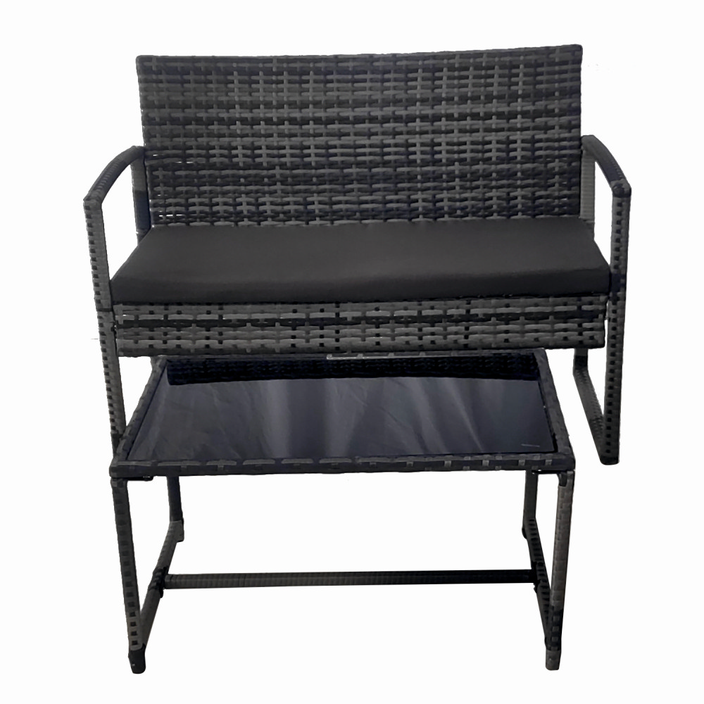 Set mobilier terasa/gradina tip ratan KLUGMEISTER KJF4965, canapea + doua fotolii + masuta din sticla securizata, culoare gri