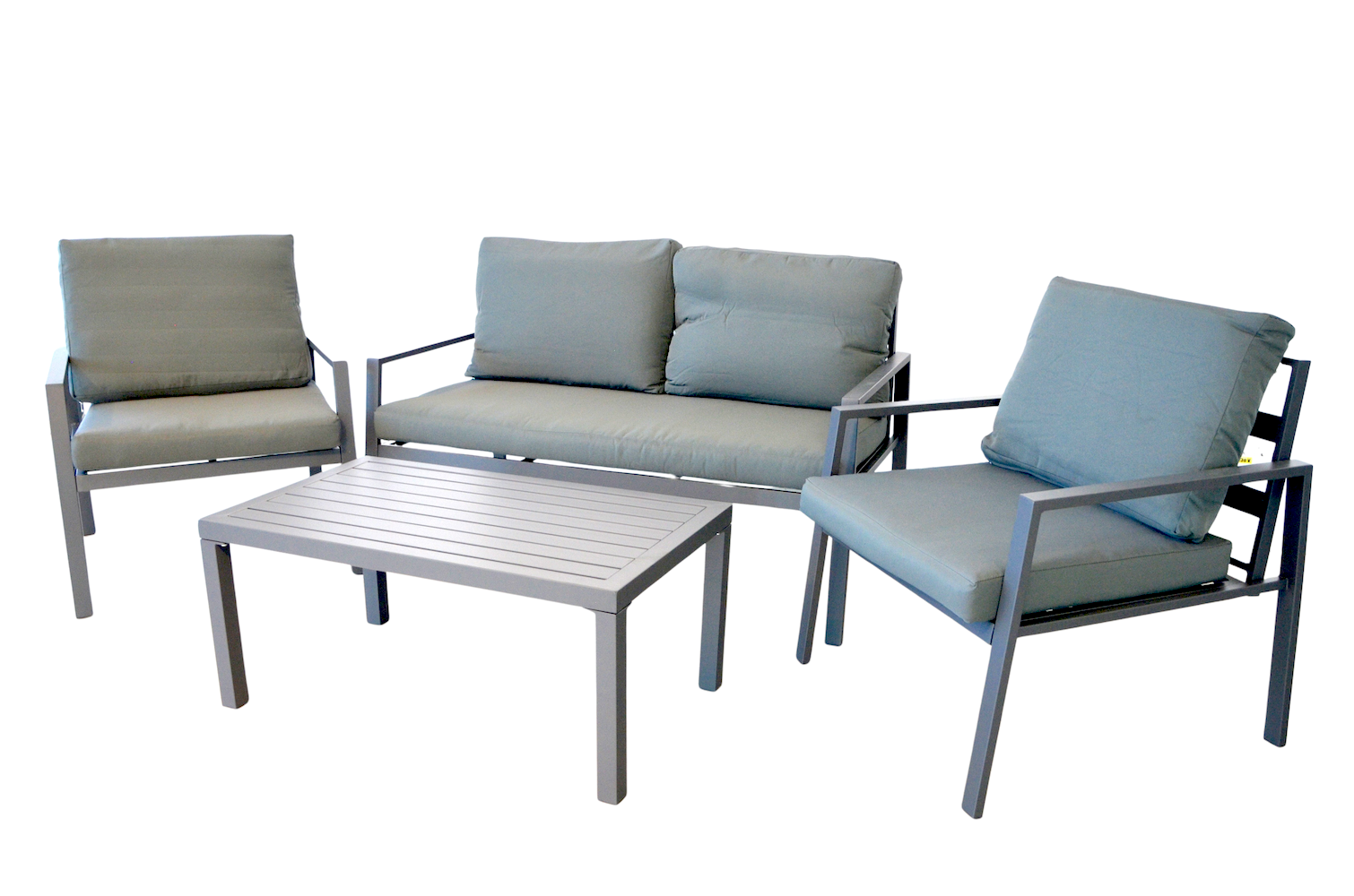 Set mobilier terasa/gradina KLUGMEISTER KJF206, doua fololii + canapea + masuta, cu perne incluse, culoare gri