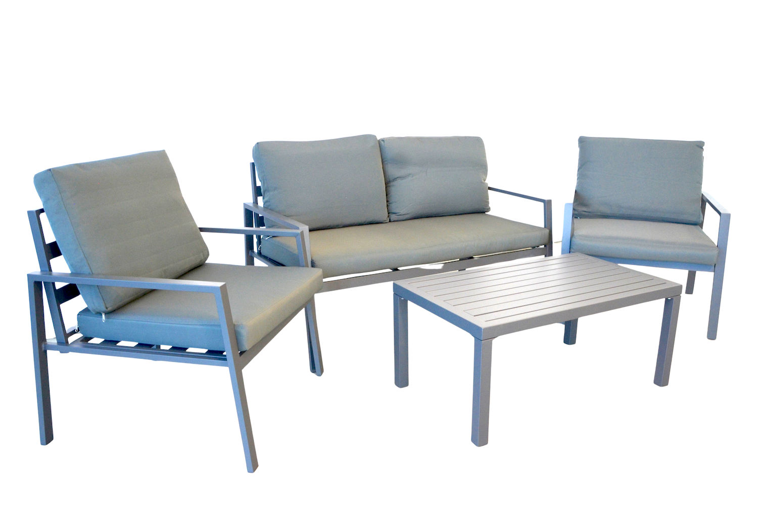Set mobilier terasa/gradina KLUGMEISTER KJF206, doua fololii + canapea + masuta, cu perne incluse, culoare gri