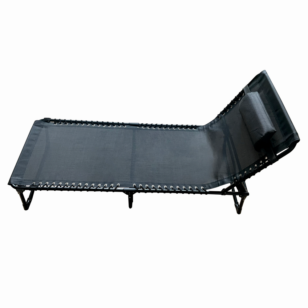 Sezlong pliabil din otel 189x59x34 cm din otel si fir textilene KLUGMEISTER KJF3797, culoare neagra