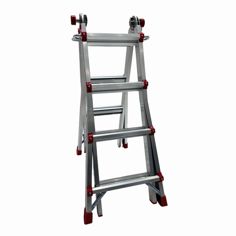Scara multifunctionala din aluminiu cu balama MESTERINO TOOLS JL-404S-4X4, 3.9 metri, 4x4 trepte, greutate maxima 150 kg