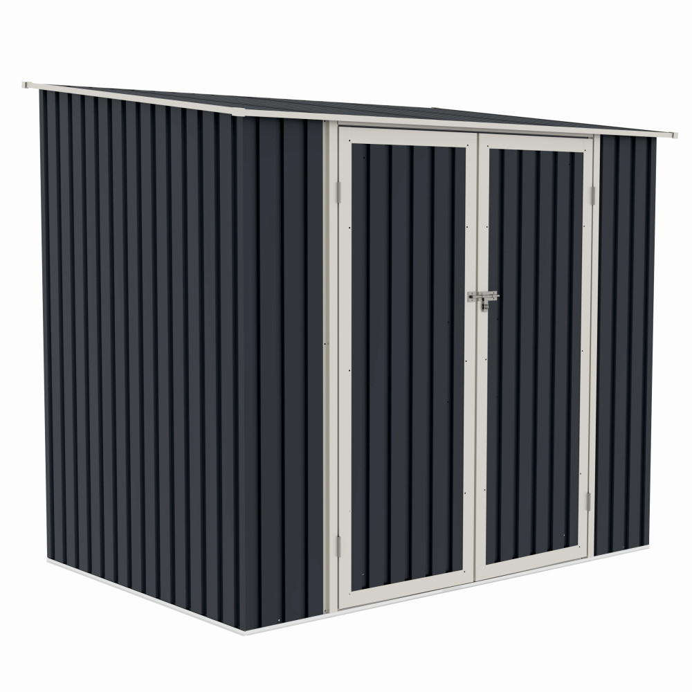 Casuta / magazie de gradina premium metalica, MESTERINO Joy-B, Gri/Bej, dimensiuni 222x149x194 cm, cu usi cu balama si baza metalica