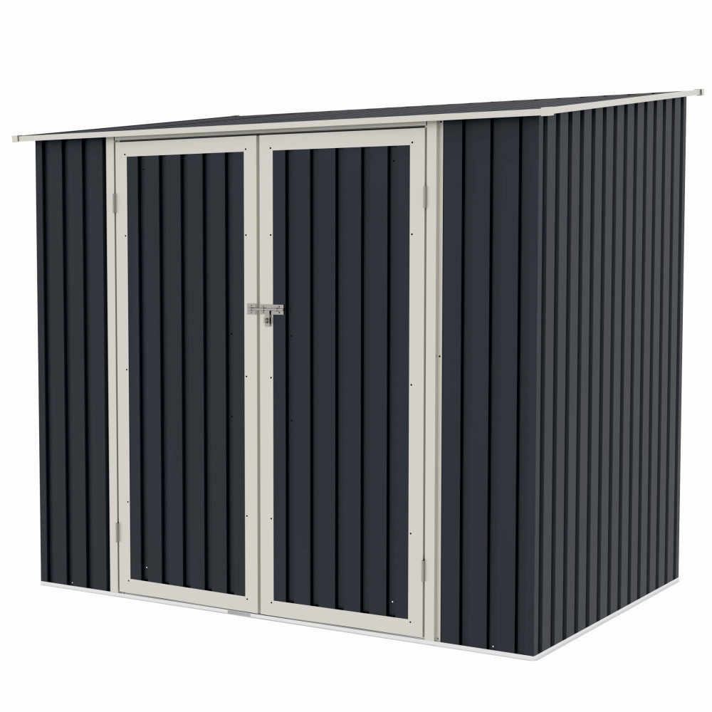 Casuta / magazie de gradina premium metalica, MESTERINO Joy-B, Gri/Bej, dimensiuni 222x149x194 cm, cu usi cu balama si baza metalica