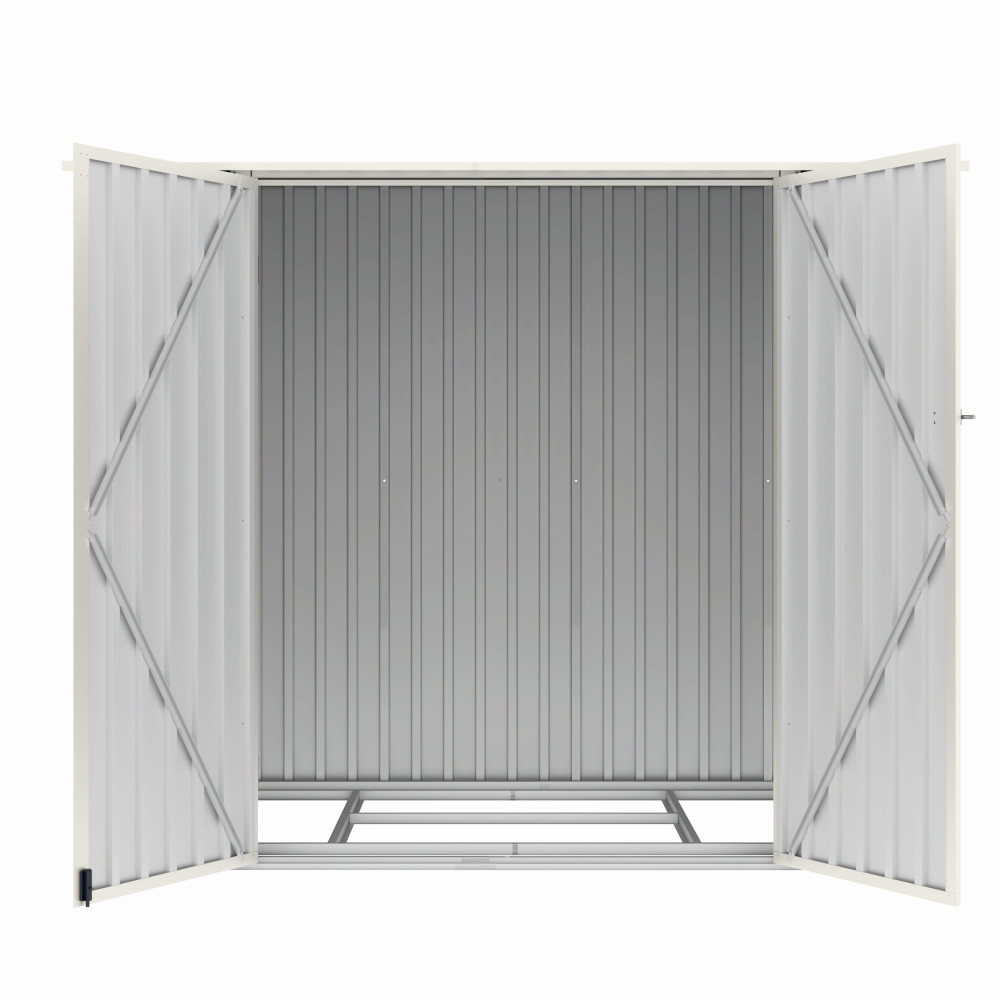 Casuta / magazie de gradina premium metalica, MESTERINO Joy-B, Gri/Bej, dimensiuni 222x149x194 cm, cu usi cu balama si baza metalica