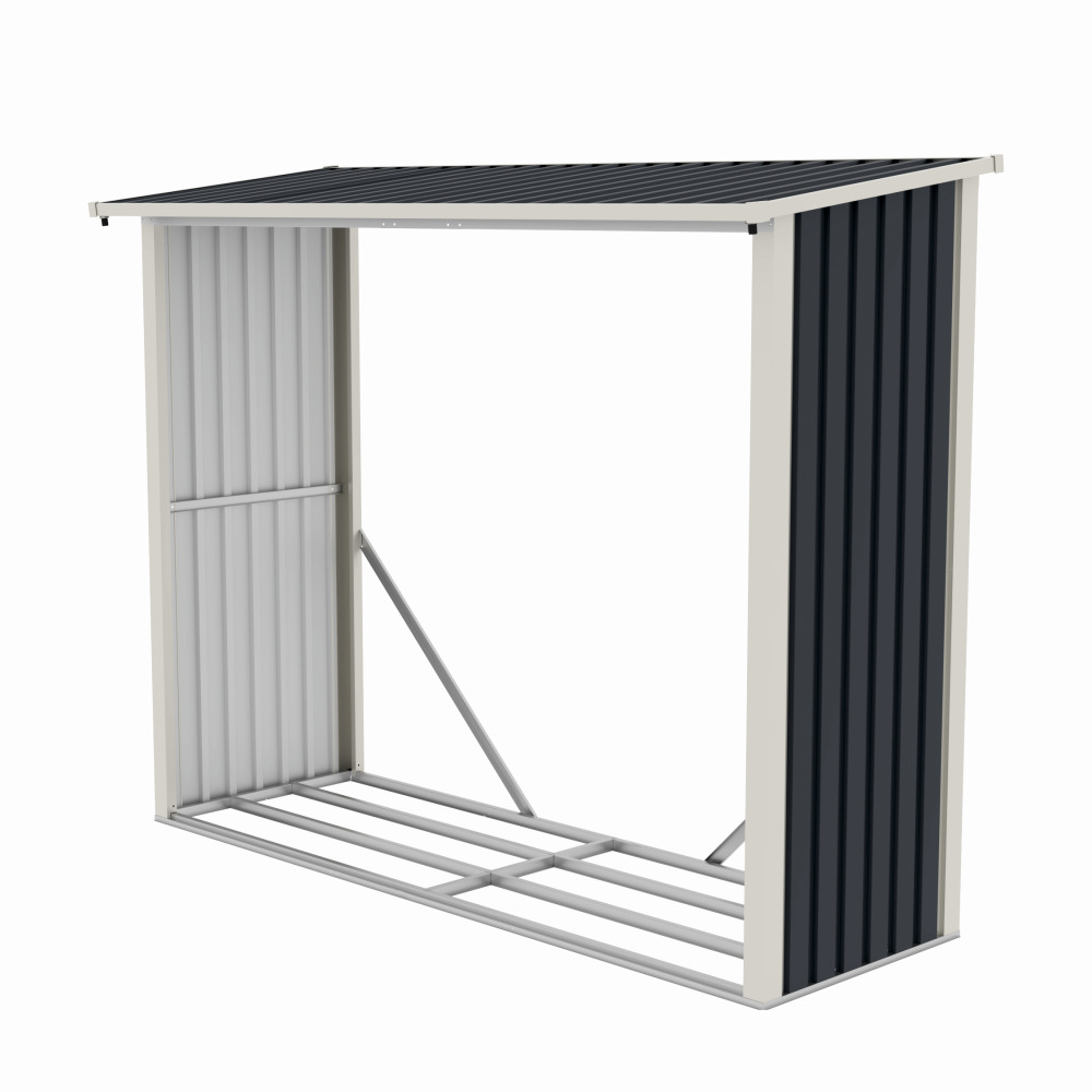 Magazie de lemne, pentru depozitare ideala, din metal zincat vopsit MESTERINO WA-B, Gri/Bej, dimensiuni 242x89x190 cm