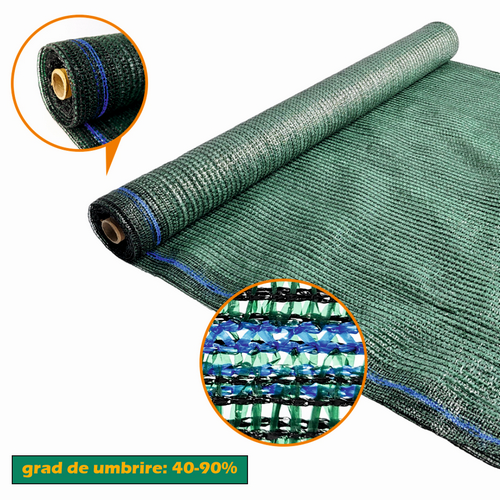 Plasa pentru umbrire, polietilena HDPE pura, MESTERINO 80202580, 2 m X 25 m, grad de umbrire 80%, densitate 80g/mp, verde inchis, protectie UV/IR