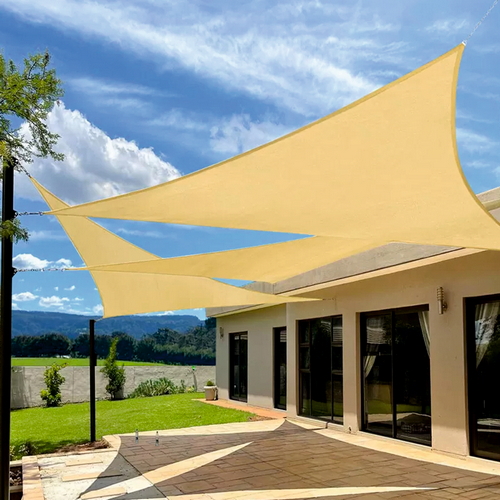 Umbrar/prelata de soare triunghi din PE, MESTERINO PE180363636 3,6 m X 3,6 m X 3,6 m, densitate 180g/mp, culoare bej, protectie UV