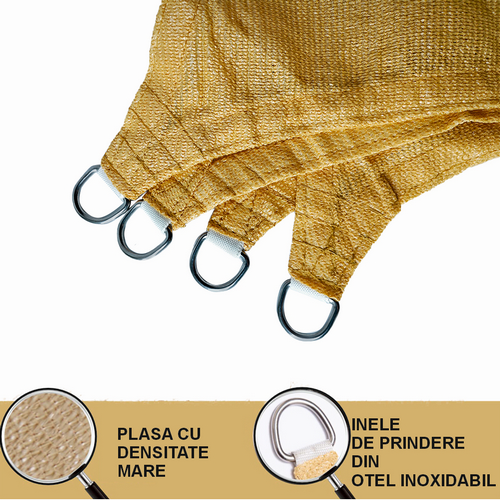 Umbrar/prelata de soare patrata din PE, MESTERINO PE1800404 4 m X 4 m, densitate 180g/mp, culoare bej, protectie UV