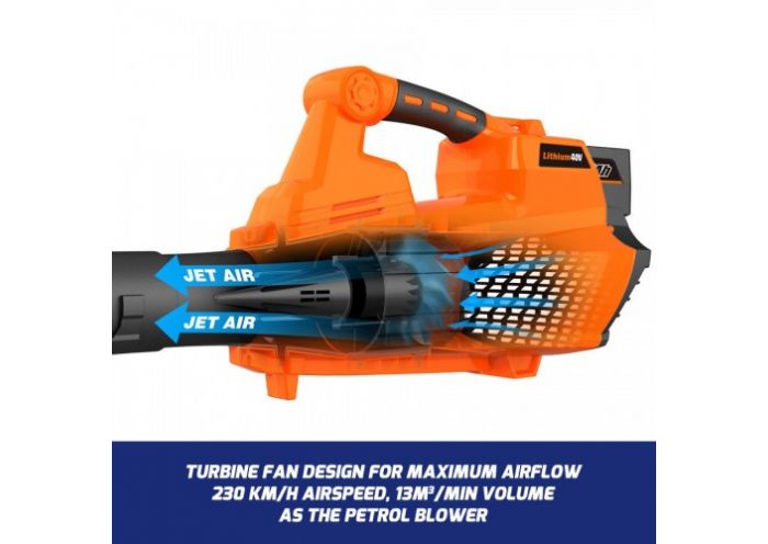 Suflanta frunze Redback E435C 4690E435C, compatibil cu acumulatori 40 V, 11 mc/min, 54 m/s, se livreaza fara acumulatori
