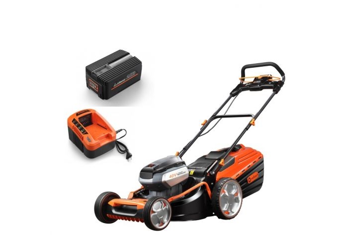 Masina de tuns gazon Redback EASYE148C, latime lucru 470 mm, capacitate sac colector 60 L, cu acumulator 40 V, 2 Ah si incarcator 40 V, 2 A