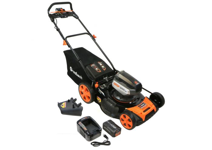 Masina de tuns gazon cu acumulatori Redback EA146 4690EA146, 120 V, latime de taiere 457 mm, capacitate cos colector 60 L, reglaj central, fara acumulatori