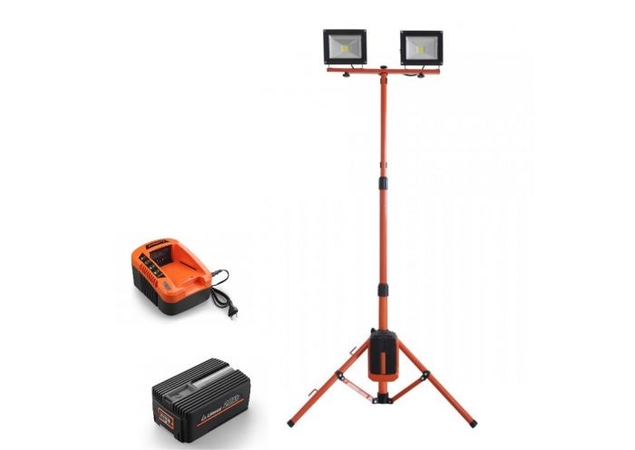 Stand cu proiectoare LED Redback EASYED40, 2 x 20 W, 6000 k, 2000 lm, cu acumulator 40 V, 2 Ah si incarcator 40 V, 2A