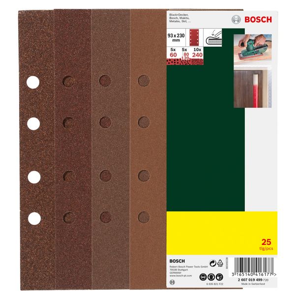 Set 25 foi slefuire BOSCH 2607019499, 93X230 mm, granulatie 60-240