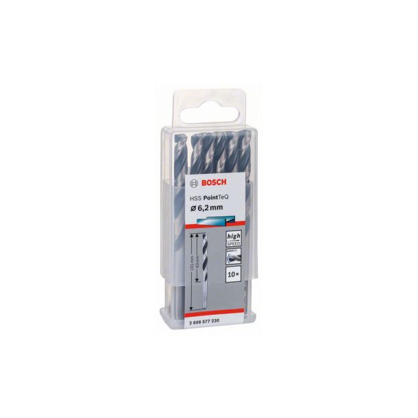 Set 10 burghie pentru metal, coada cilindrica BOSCH 2608577230, HSS PointTeq, 6.2x63x101 mm
