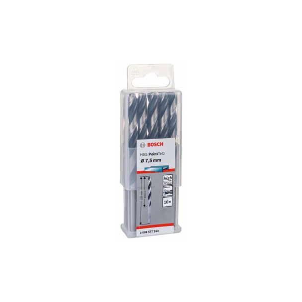 Set 10 burghie pentru metal, coada cilindrica BOSCH 2608577243, HSS PointTeq, 7.5x69x109 mm