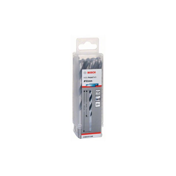 Set 10 burghie pentru metal, coada cilindrica BOSCH 2608577248, HSS PointTeq, 8.0x75x117 mm