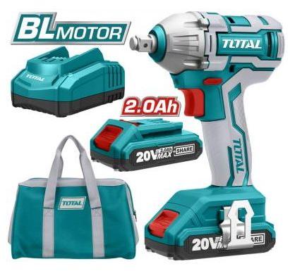 Masina de insurubat cu impact cu acumulator TOTAL, 20 V, 2 Ah, Li-Ion, 3300 bpm, 2 acumulatori, 300 Nm, 2100 rot/min