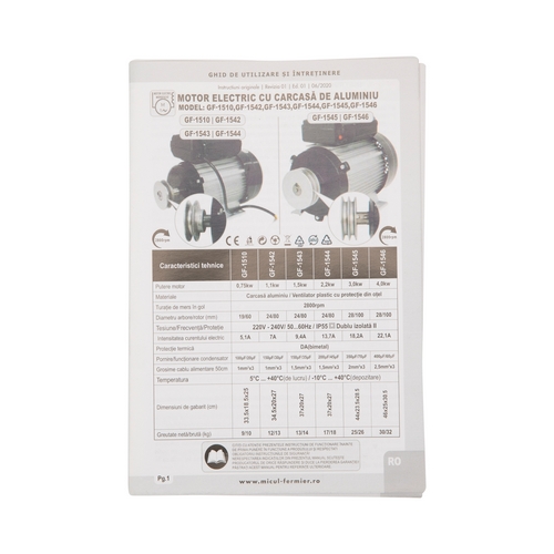 Motor electric MICUL FERMIER, GF-1542, 2800 RPM 1.1 KW, cu carcasa de aluminiu