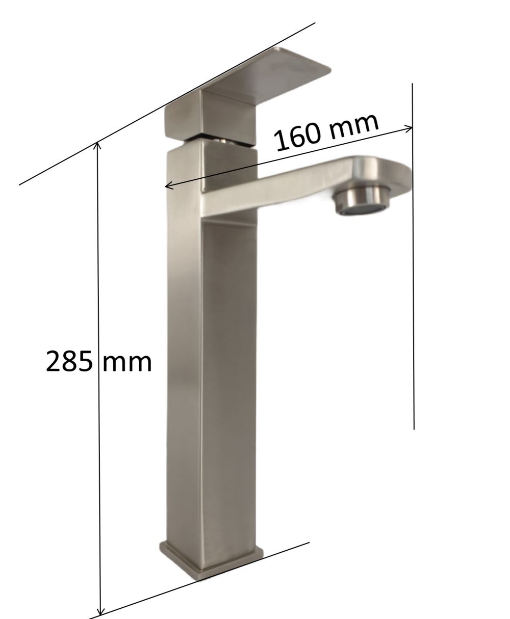 Baterie lavoar MIXXUS, KUB-001-HIGH din otel inoxidabil, monocomanda, racorduri incluse