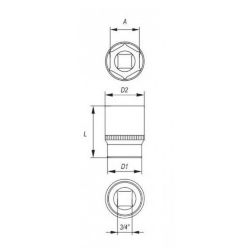Cheie tubulara hexagonala de impact TOP MASTER PRO 330692, 36 x 50 mm, prindere patrat 3/4 inch, crom molibden