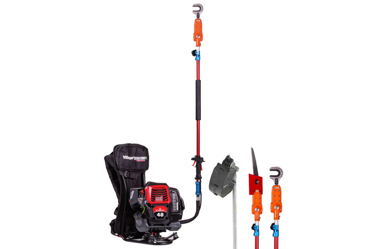 Echipament de gradina multifunctional pentru livezi 3 in 1 VILLAGER MBBC 48 MSS Mitsubishi 054712, 1.76 kW, 47.1 cmc, accesoriu cules fructe, motocoasa si fierastrau