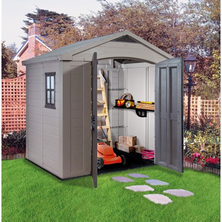 Casuta de gradina KETER Factor 8x6 17197897557, cu usa dubla, material composit rasini, bej