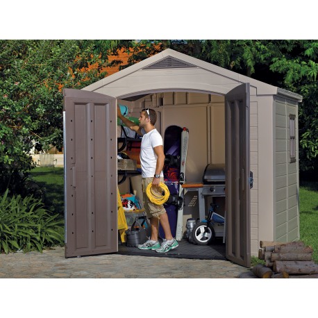 Casuta de gradina KETER Factor 8x6 17197897557, cu usa dubla, material composit rasini, bej