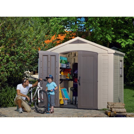 Casuta de gradina KETER Factor 8x6 17197897557, cu usa dubla, material composit rasini, bej